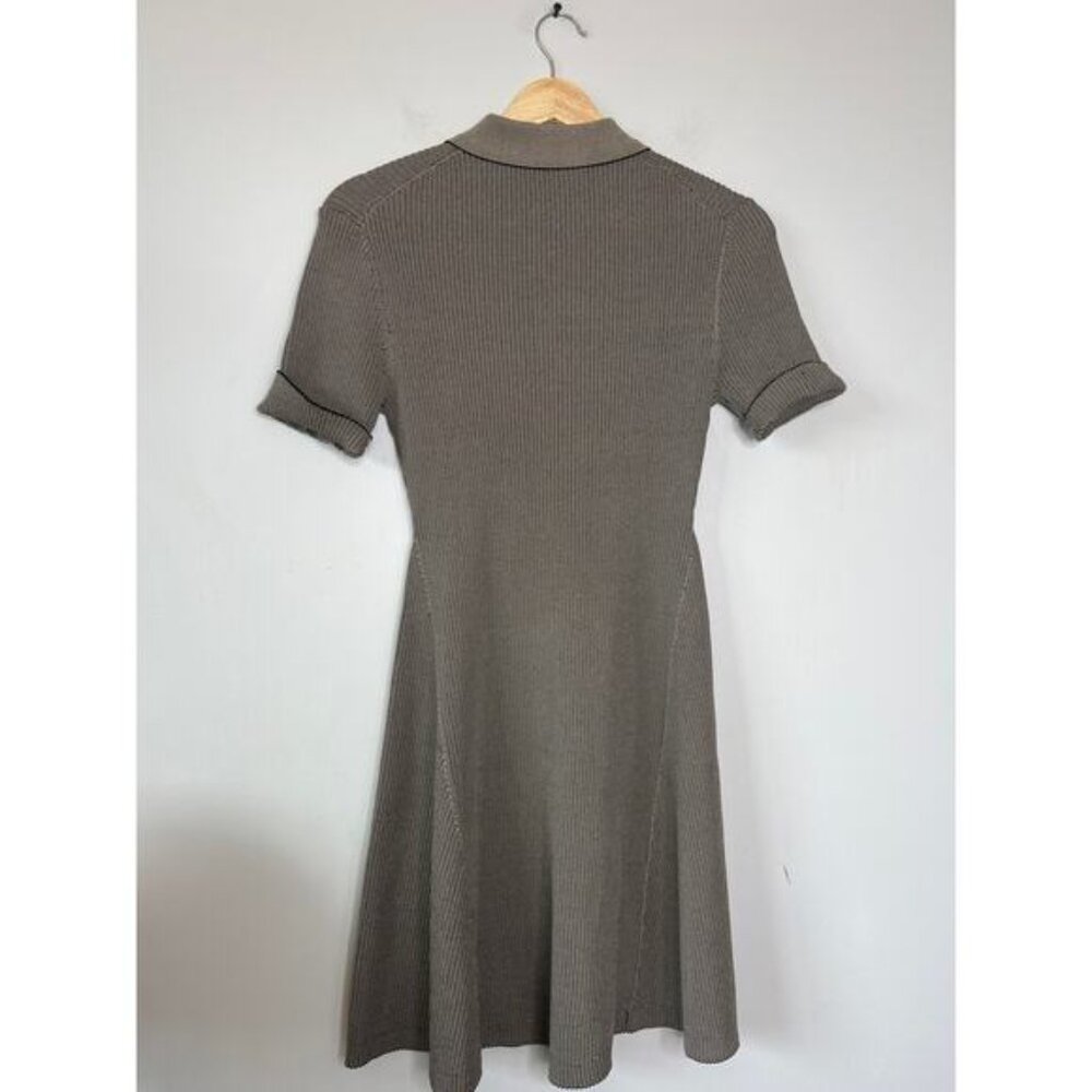 NEW Ganni Melange Collar Embroidered Short-Sleeve Knit Mini Dress Safari Size: M - Picture 7 of 8